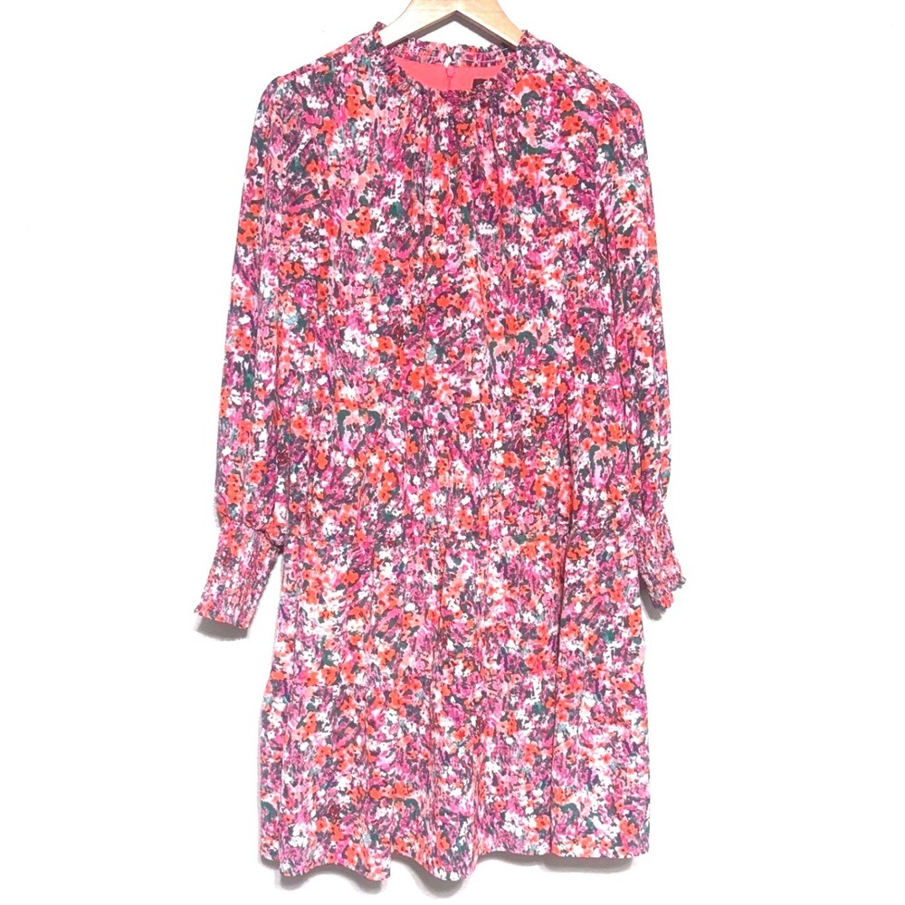 Maia Floral Smocked Shift Dress SZ 12 Knee Length Wedding Guest Garden Easter
